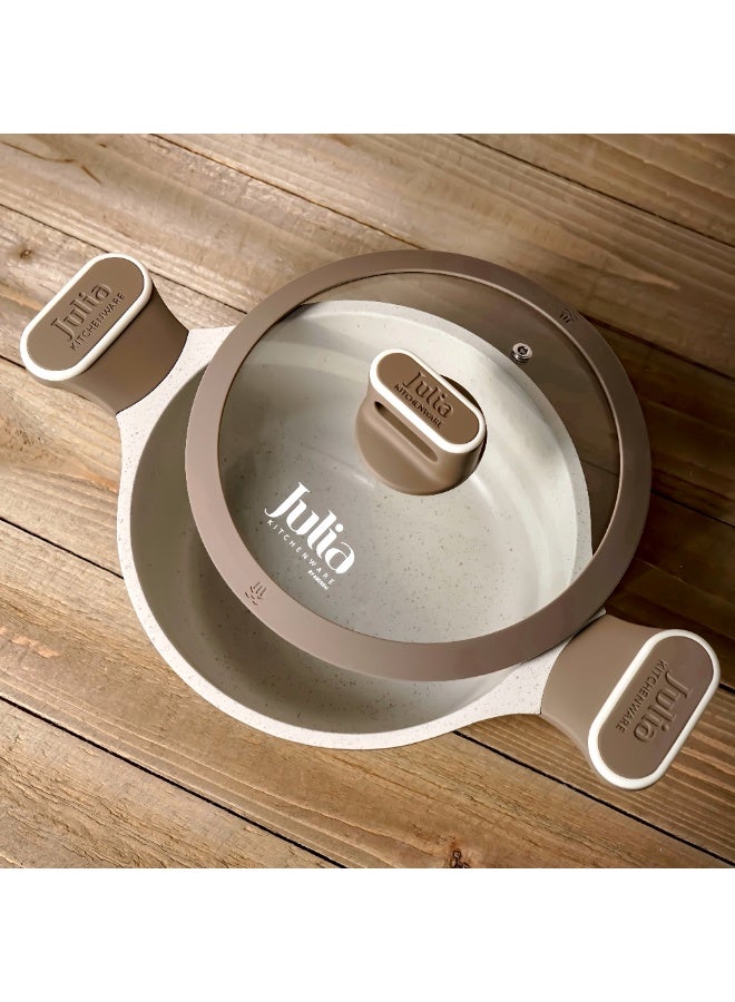 جوليا طقم أواني طهي جوليا  إيليت بروف  8 قطع مع أغطية - بُني - جرانيت بيج غير لاصق - يدعم الحث الحراري - Image 2